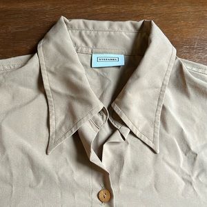 Stefanel Beige Tan Brown Button Up Long Sleeve Blouse Shirt Size M | Vintage